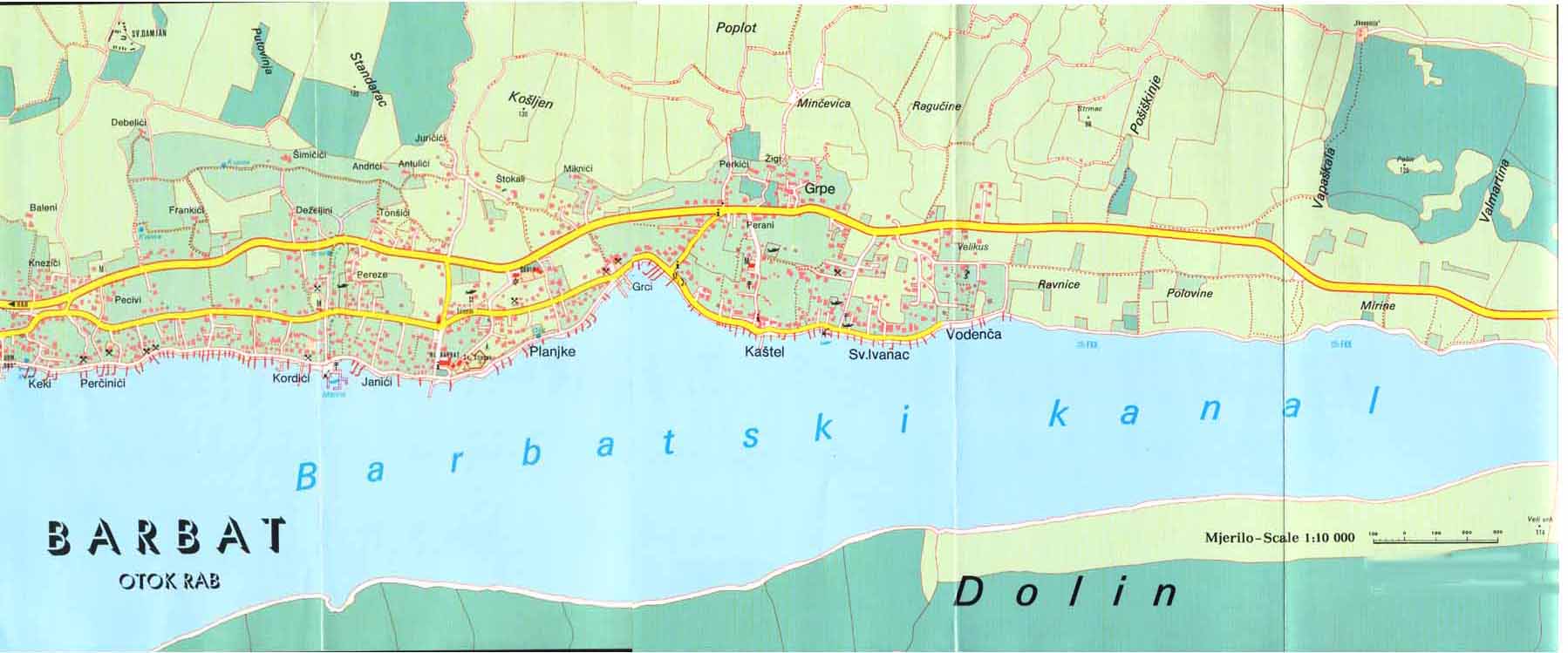 karta otoka raba Virtualna karta otoka Raba s opisima naselja ! karta otoka raba