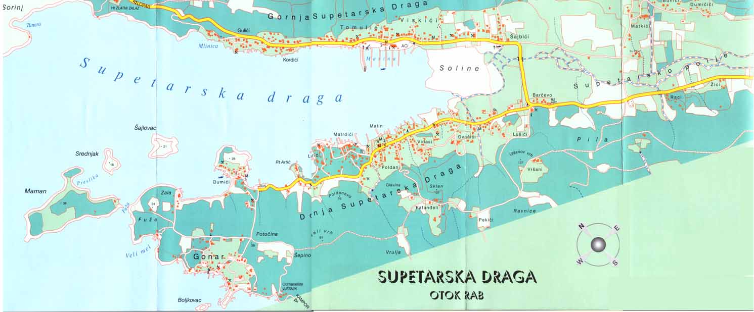 karta raba Island of rab Map with: Banjol, karta raba